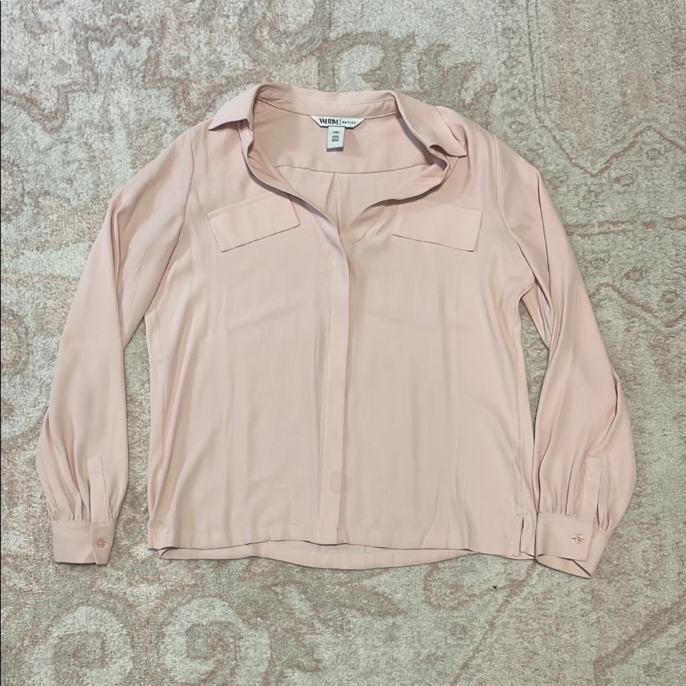 White House Black Market Pink Button Down Shirt Relaxed Notched Collar